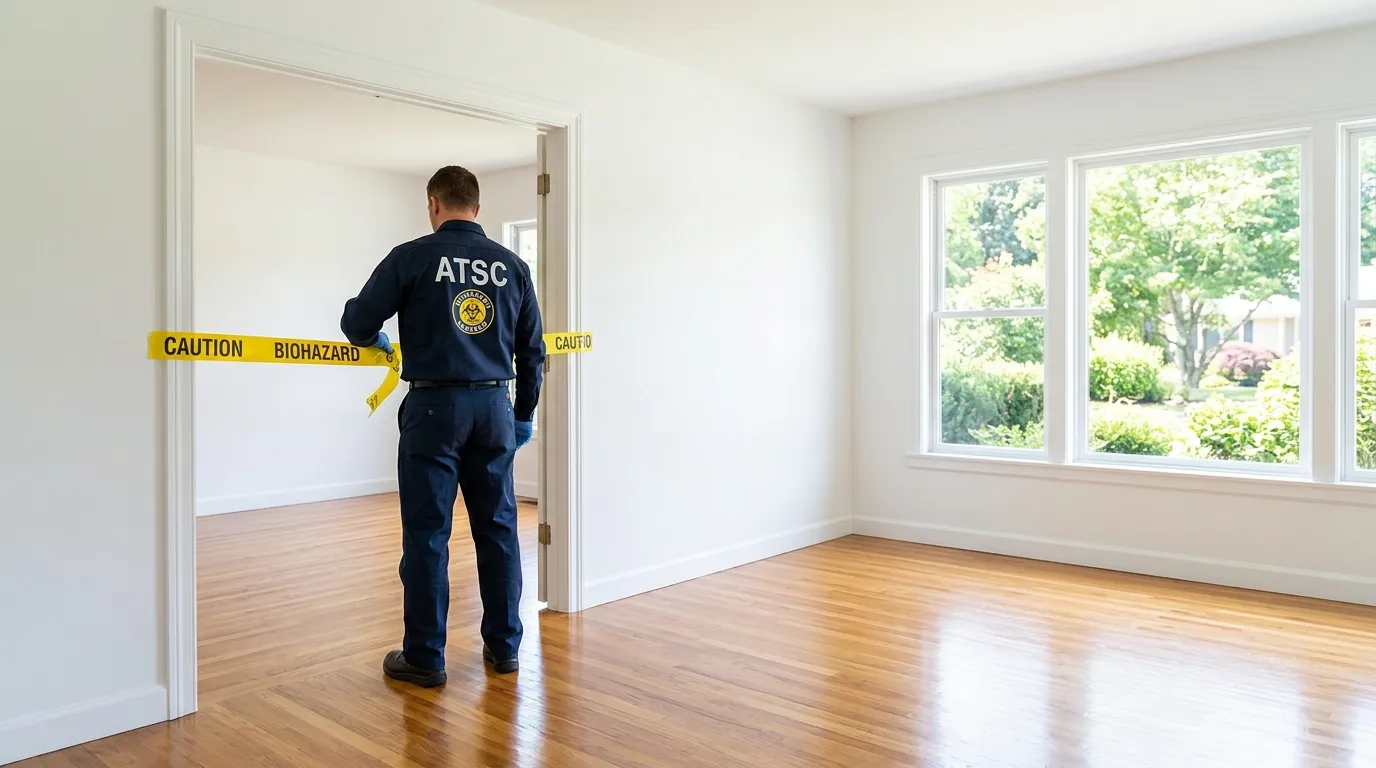 Certified biohazard cleanup crew performing Decomposition Cleanup in New Philadelphia